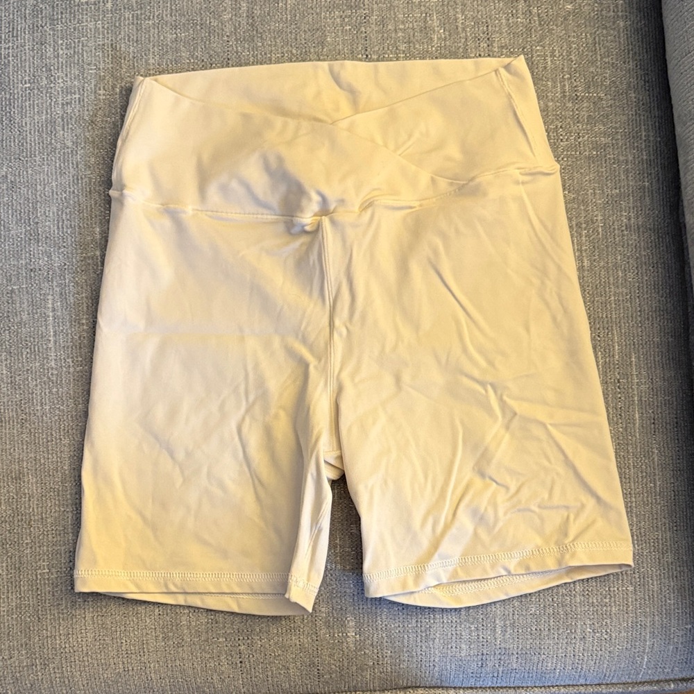 Women's Cream Crossover High-Waisted Shorts